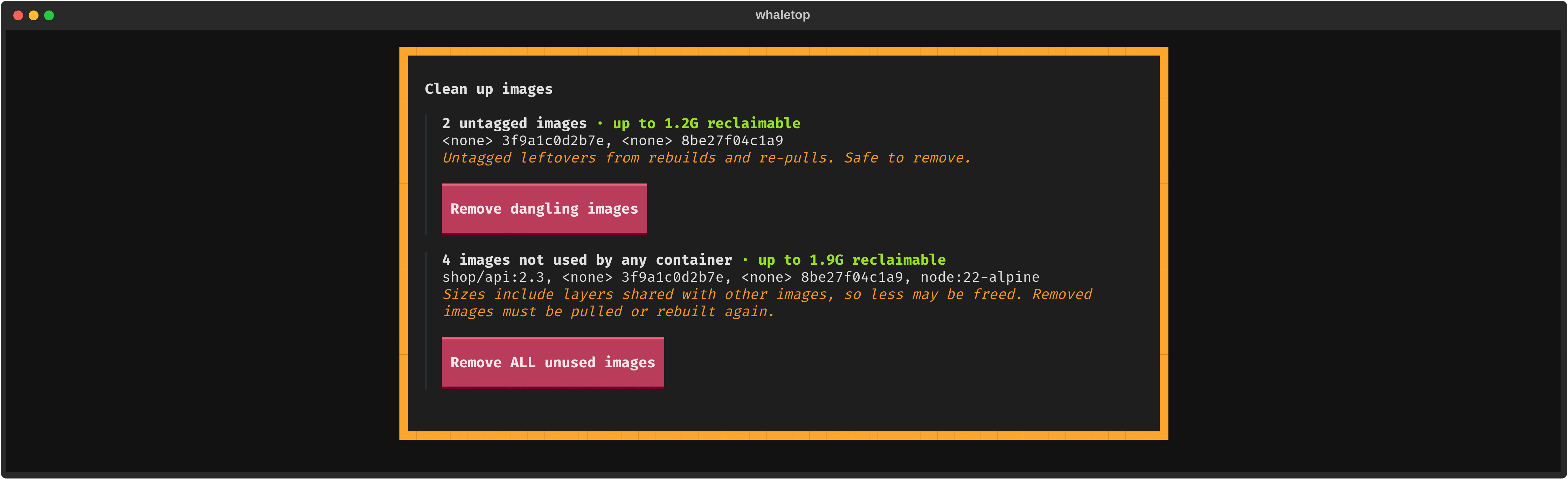 Previewed clean-up of unused images